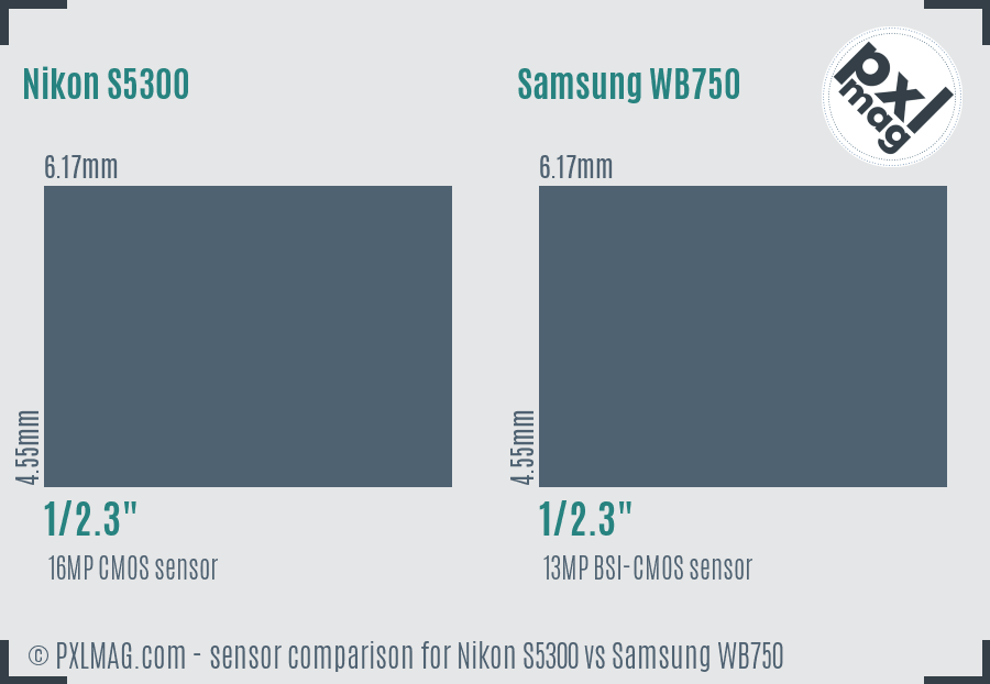 Nikon S5300 vs Samsung WB750 sensor size comparison