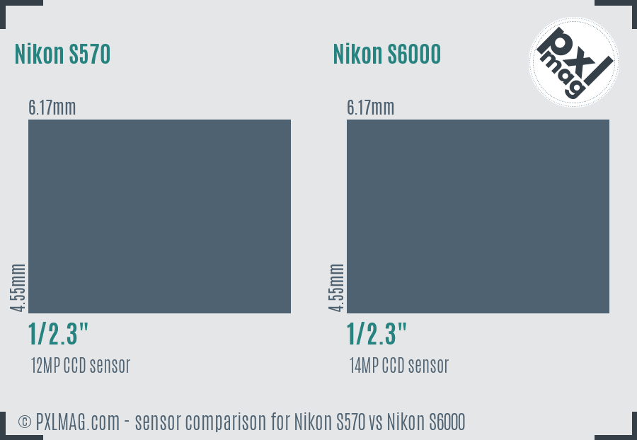 Nikon S570 vs Nikon S6000 sensor size comparison