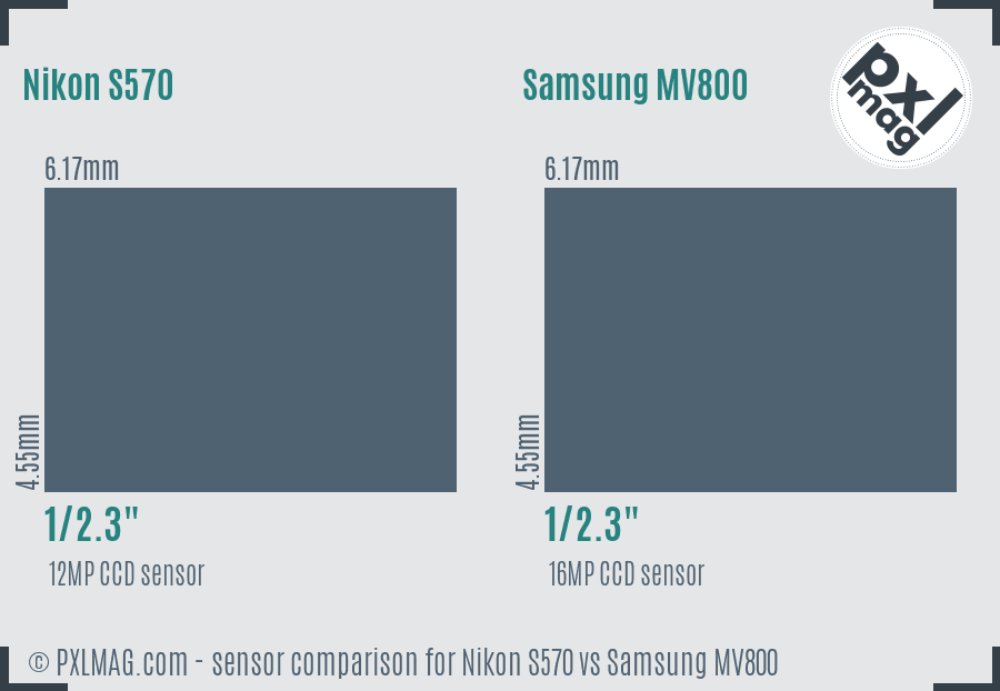 Nikon S570 vs Samsung MV800 sensor size comparison