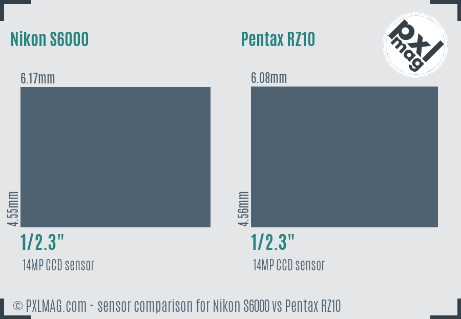 Nikon S6000 vs Pentax RZ10 sensor size comparison Nikon S6000 vs Pentax RZ10 sensor size comparison