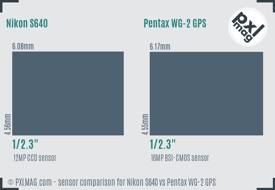 Nikon S640 vs Pentax WG-2 GPS sensor size comparison