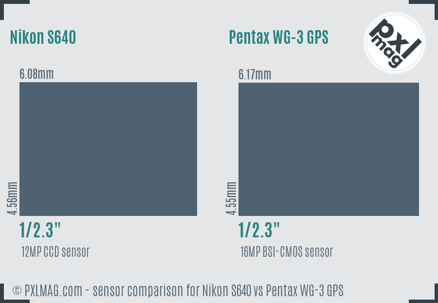 Nikon S640 vs Pentax WG-3 GPS sensor size comparison