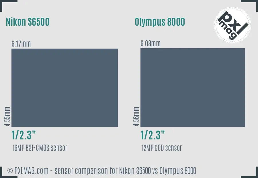 Nikon S6500 vs Olympus 8000 sensor size comparison