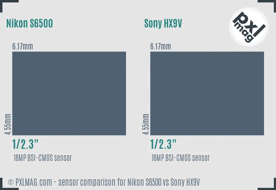 Nikon S6500 vs Sony HX9V sensor size comparison