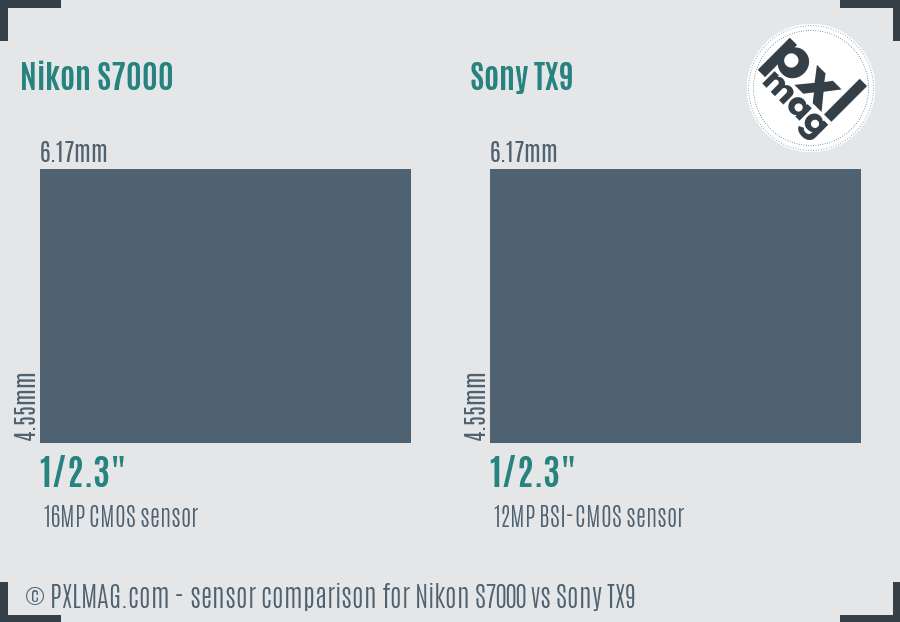 Nikon S7000 vs Sony TX9 sensor size comparison