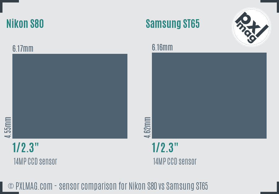 Nikon S80 vs Samsung ST65 sensor size comparison