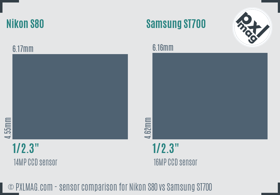 Nikon S80 vs Samsung ST700 sensor size comparison