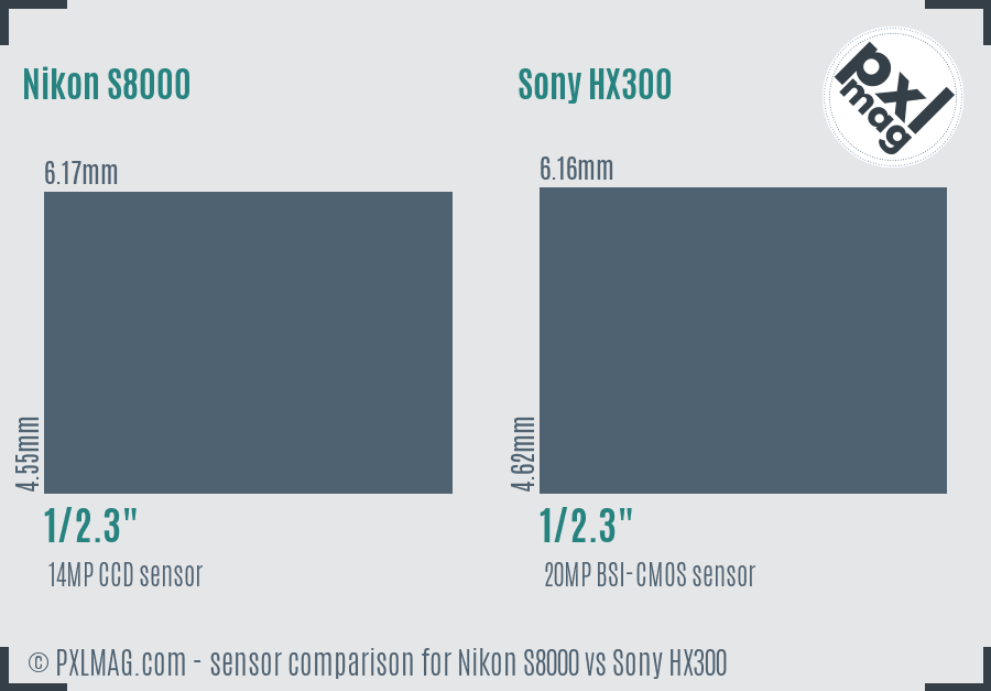 Nikon S8000 vs Sony HX300 sensor size comparison