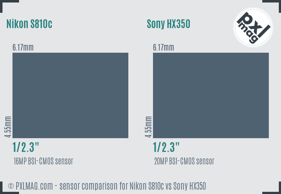 Nikon S810c vs Sony HX350 sensor size comparison