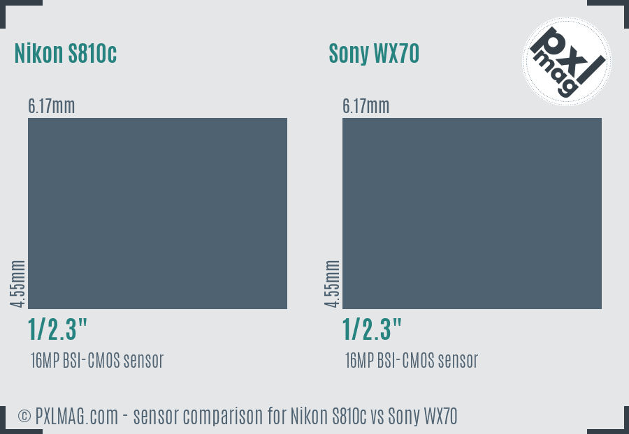 Nikon S810c vs Sony WX70 sensor size comparison