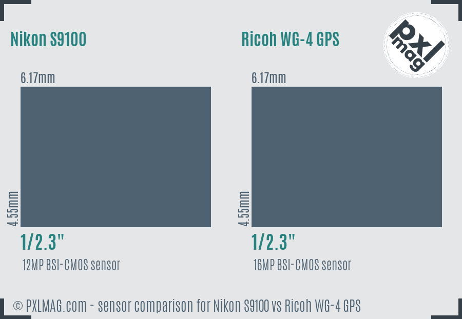 Nikon S9100 vs Ricoh WG-4 GPS sensor size comparison