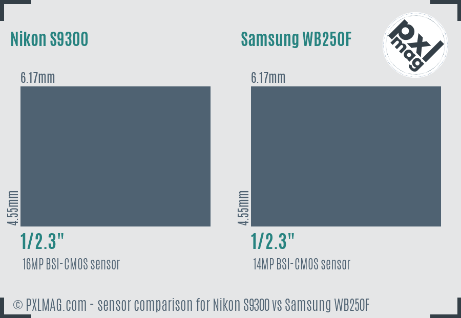 Nikon S9300 vs Samsung WB250F sensor size comparison