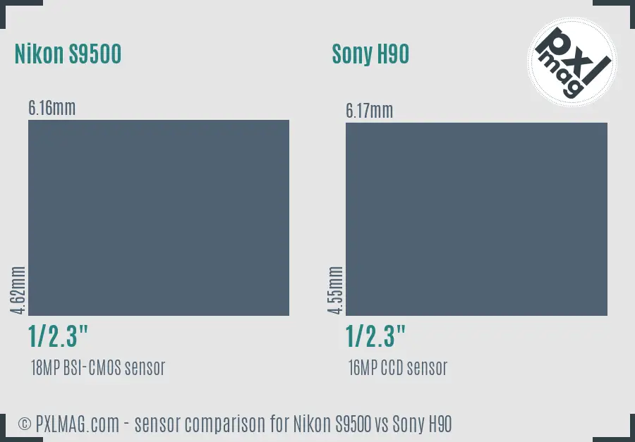 Nikon S9500 vs Sony H90 sensor size comparison Nikon S9500 vs Sony H90 sensor size comparison