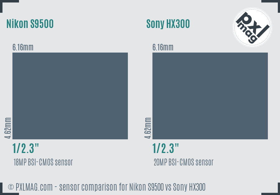 Nikon S9500 vs Sony HX300 sensor size comparison