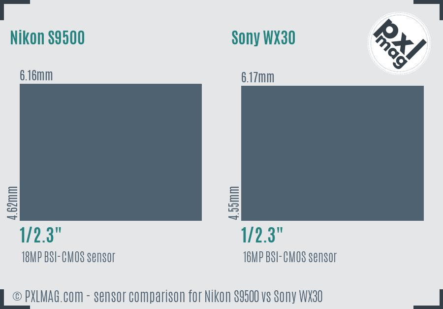 Nikon S9500 vs Sony WX30 sensor size comparison