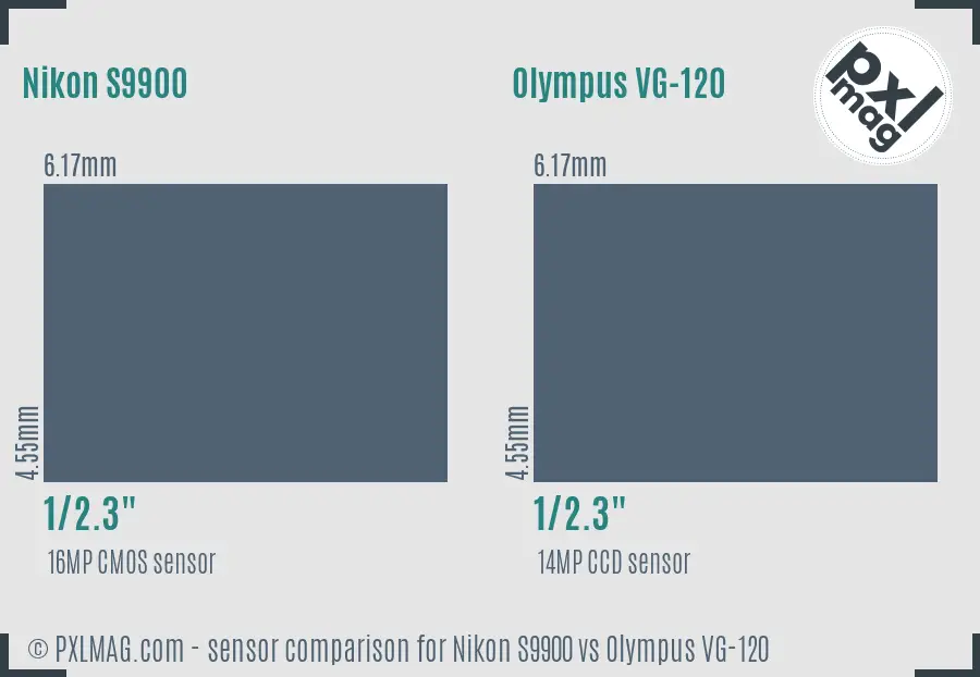 Nikon S9900 vs Olympus VG-120 sensor size comparison