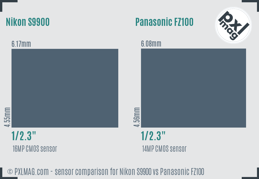 Nikon S9900 vs Panasonic FZ100 sensor size comparison