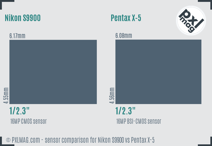 Nikon S9900 vs Pentax X-5 sensor size comparison Nikon S9900 vs Pentax X-5 sensor size comparison
