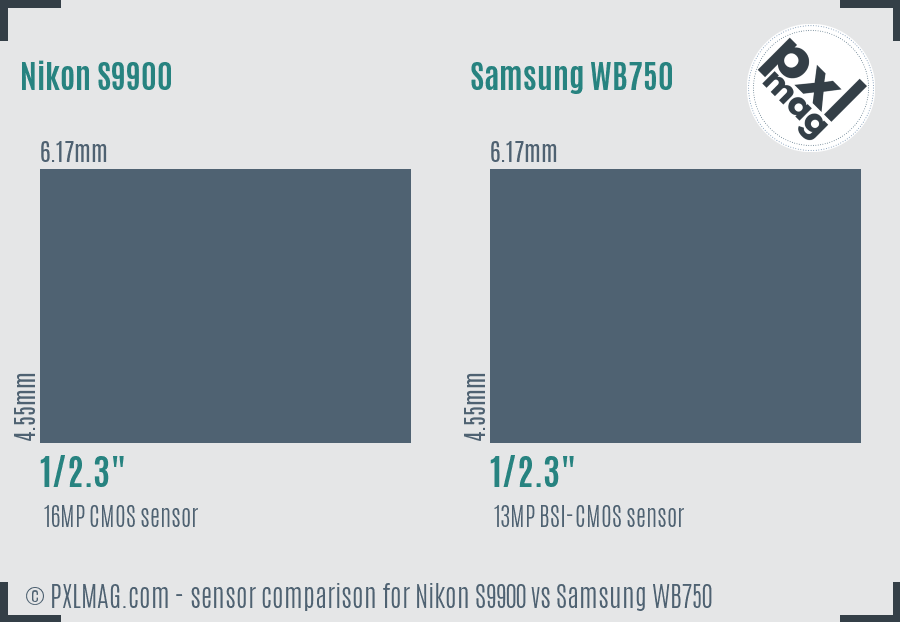 Nikon S9900 vs Samsung WB750 sensor size comparison