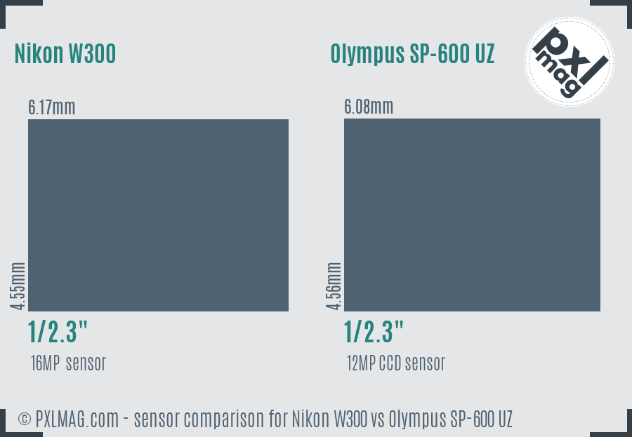 Nikon W300 vs Olympus SP-600 UZ sensor size comparison