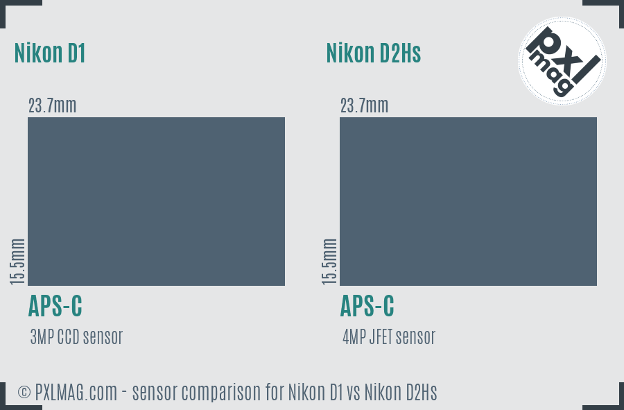 Nikon D1 vs Nikon D2Hs sensor size comparison
