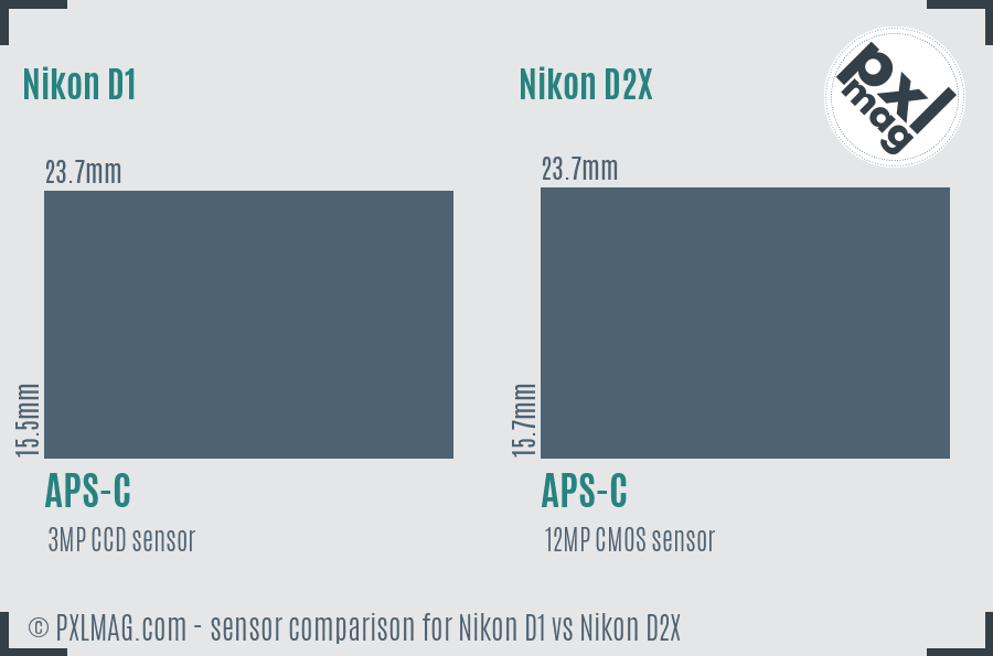 Nikon D1 vs Nikon D2X sensor size comparison