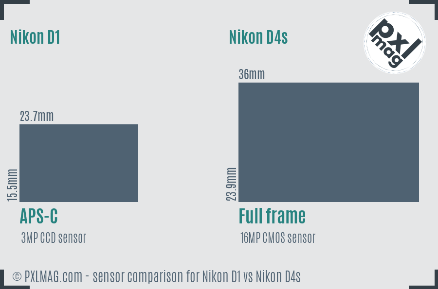 Nikon D1 vs Nikon D4s sensor size comparison