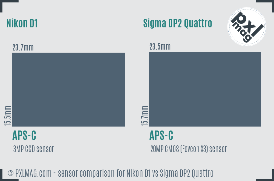 Nikon D1 vs Sigma DP2 Quattro sensor size comparison