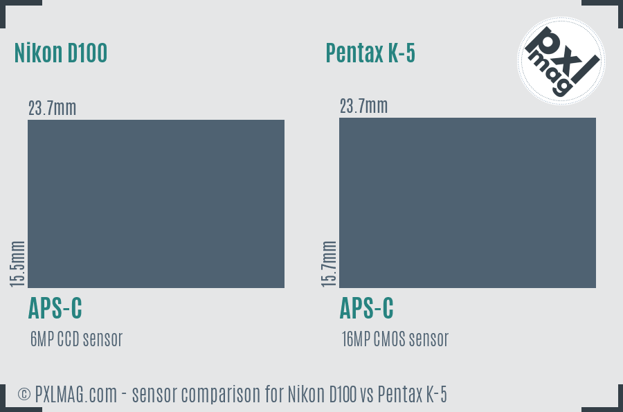 Nikon D100 vs Pentax K-5 sensor size comparison