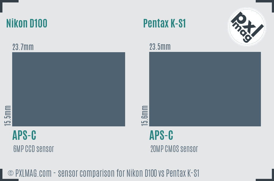 Nikon D100 vs Pentax K-S1 sensor size comparison