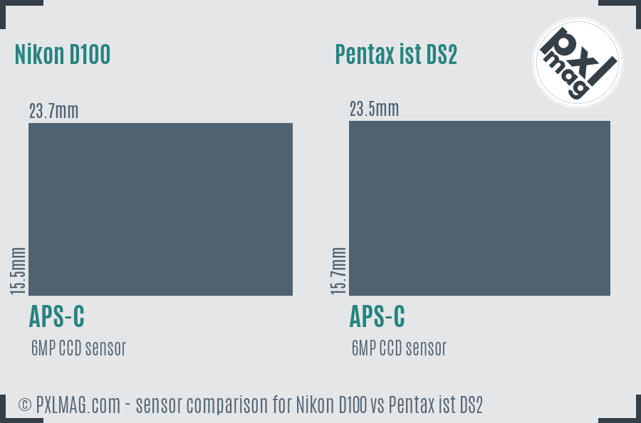 Nikon D100 vs Pentax ist DS2 sensor size comparison