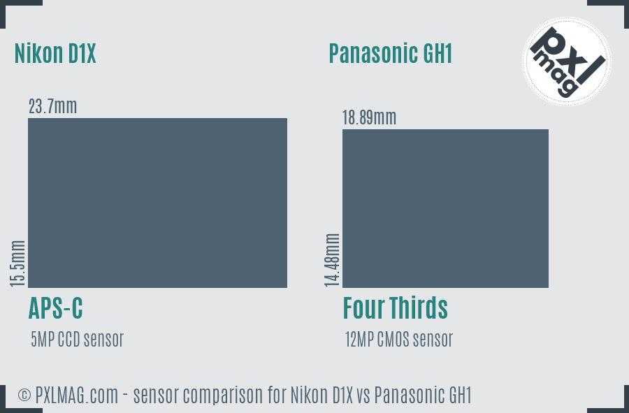 Nikon D1X vs Panasonic GH1 sensor size comparison