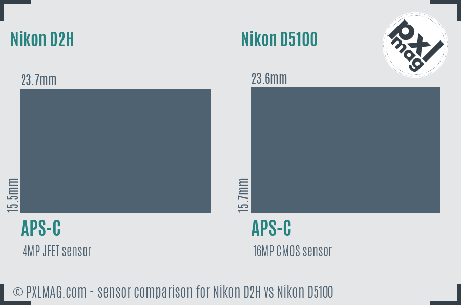 Nikon D2H vs Nikon D5100 sensor size comparison