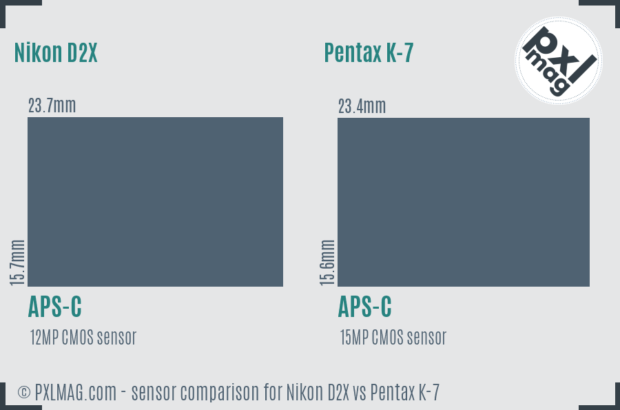 Nikon D2X vs Pentax K-7 sensor size comparison