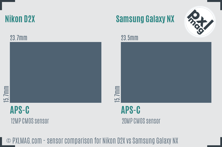 Nikon D2X vs Samsung Galaxy NX sensor size comparison