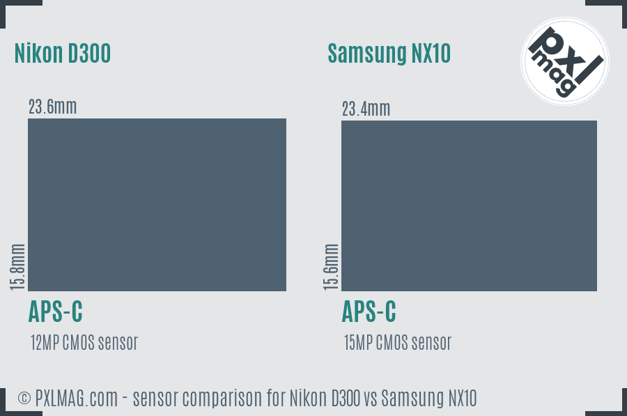 Nikon D300 vs Samsung NX10 sensor size comparison Nikon D300 vs Samsung NX10 sensor size comparison
