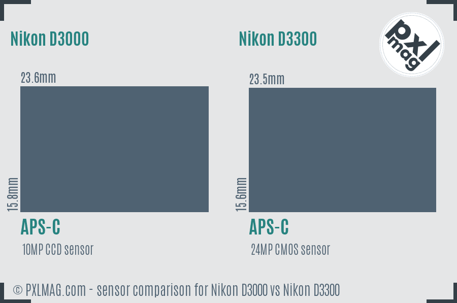 Nikon D3000 vs Nikon D3300 sensor size comparison