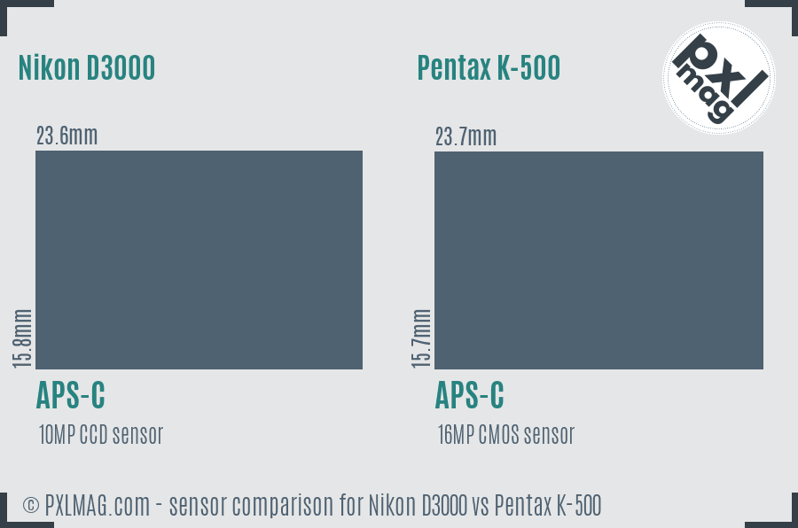Nikon D3000 vs Pentax K-500 sensor size comparison