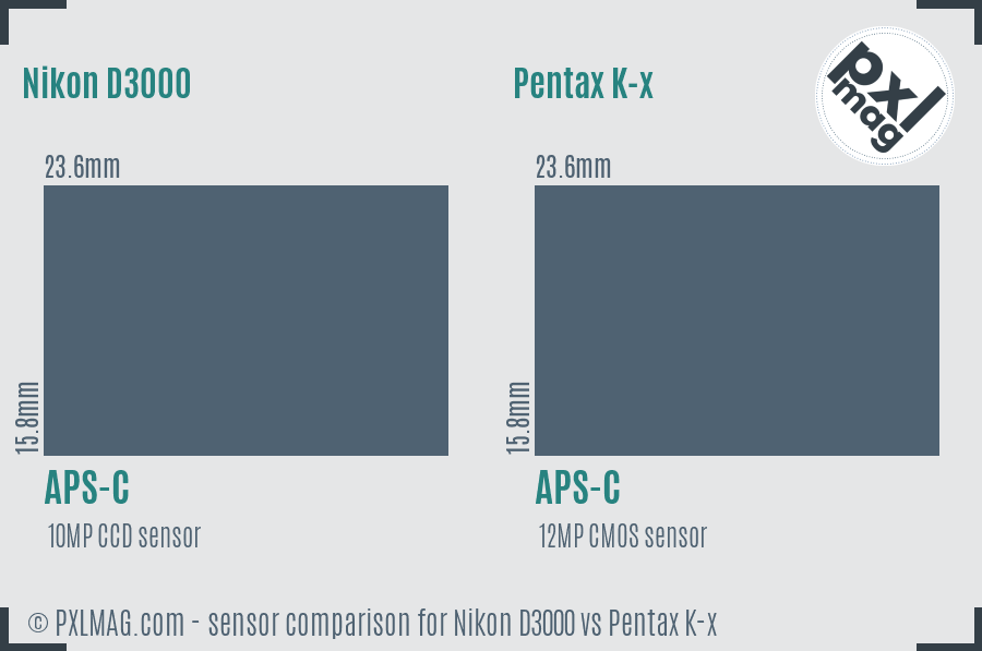 Nikon D3000 vs Pentax K-x sensor size comparison