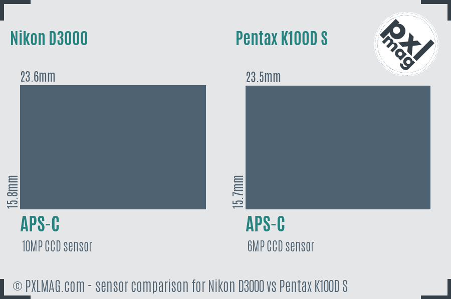 Nikon D3000 vs Pentax K100D S sensor size comparison