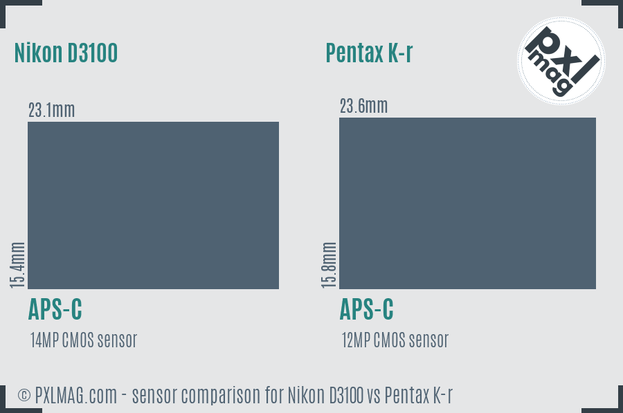 Nikon D3100 vs Pentax K-r sensor size comparison