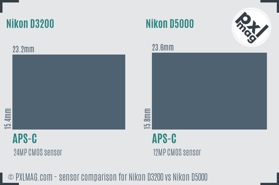 Nikon D3200 vs Nikon D5000 sensor size comparison