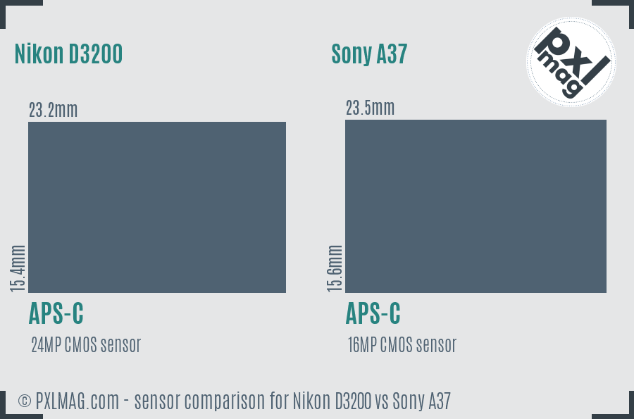 Nikon D3200 vs Sony A37 sensor size comparison