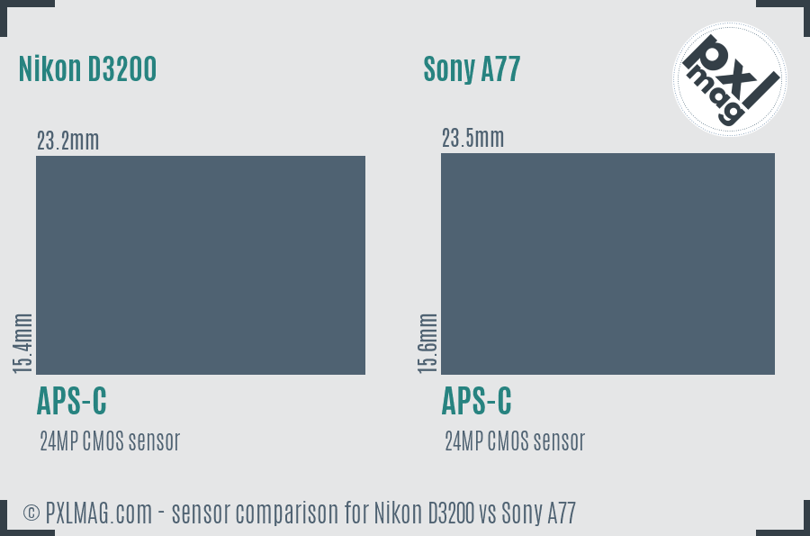 Nikon D3200 vs Sony A77 sensor size comparison Nikon D3200 vs Sony A77 sensor size comparison