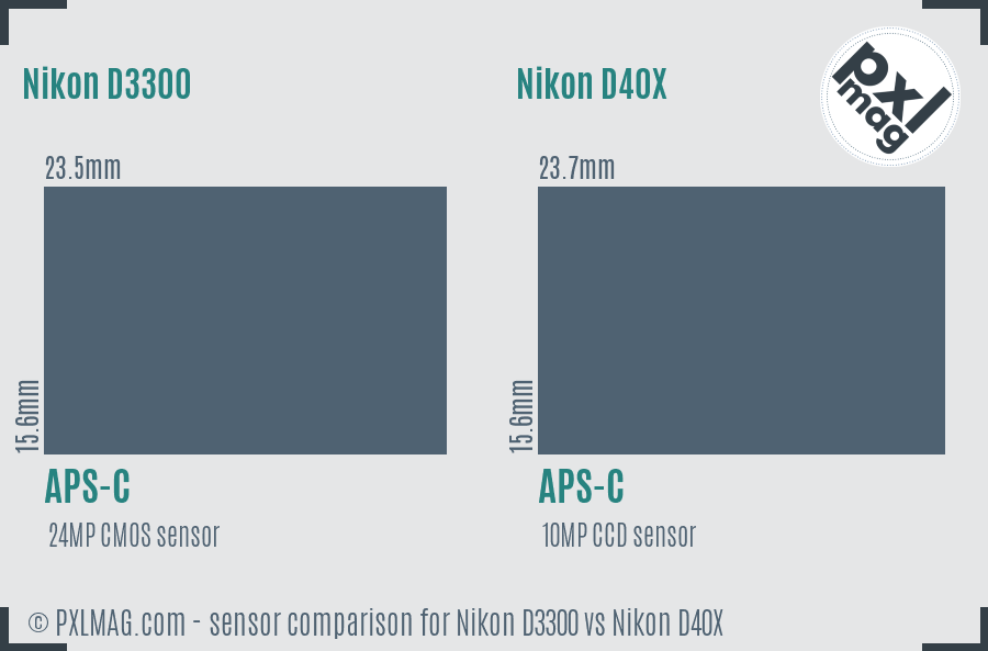 Nikon D3300 vs Nikon D40X sensor size comparison