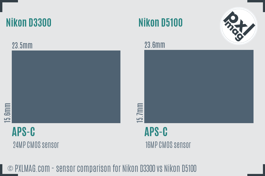 Nikon D3300 vs Nikon D5100 sensor size comparison