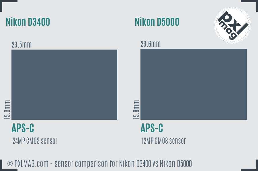 Nikon D3400 vs Nikon D5000 sensor size comparison