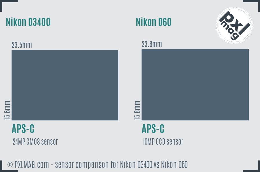 Nikon D3400 vs Nikon D60 sensor size comparison