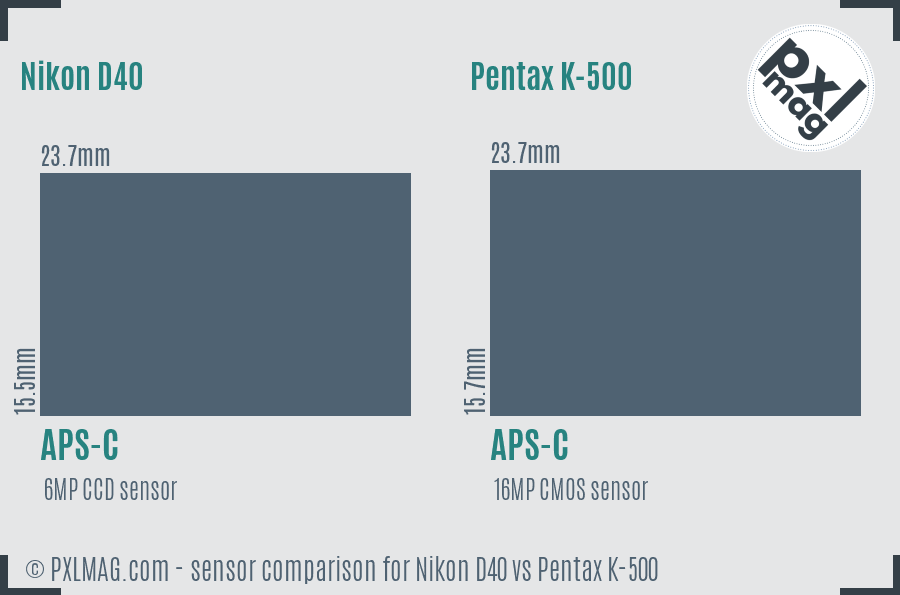 Nikon D40 vs Pentax K-500 sensor size comparison