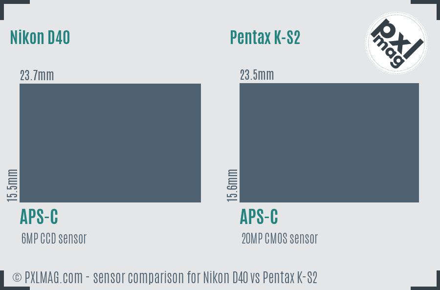Nikon D40 vs Pentax K-S2 sensor size comparison